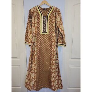 Kashkha Maxi Dress Gold Embroidered Beaded Long Sleeve Jalabiya XXL